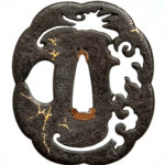 Kamiyoshi Rakuju 3rd Master Tsuba with dragon design and gold inlay signed