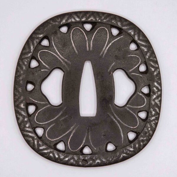 A Tsuba by the Higo Shimizu school with the design of a Kiku