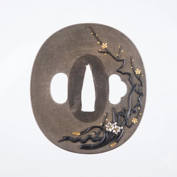 Tsuba Nukagawa Yasukuni plumtree and Narcissus