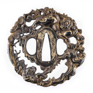 Umetada school Tsuba with Shishi and Child